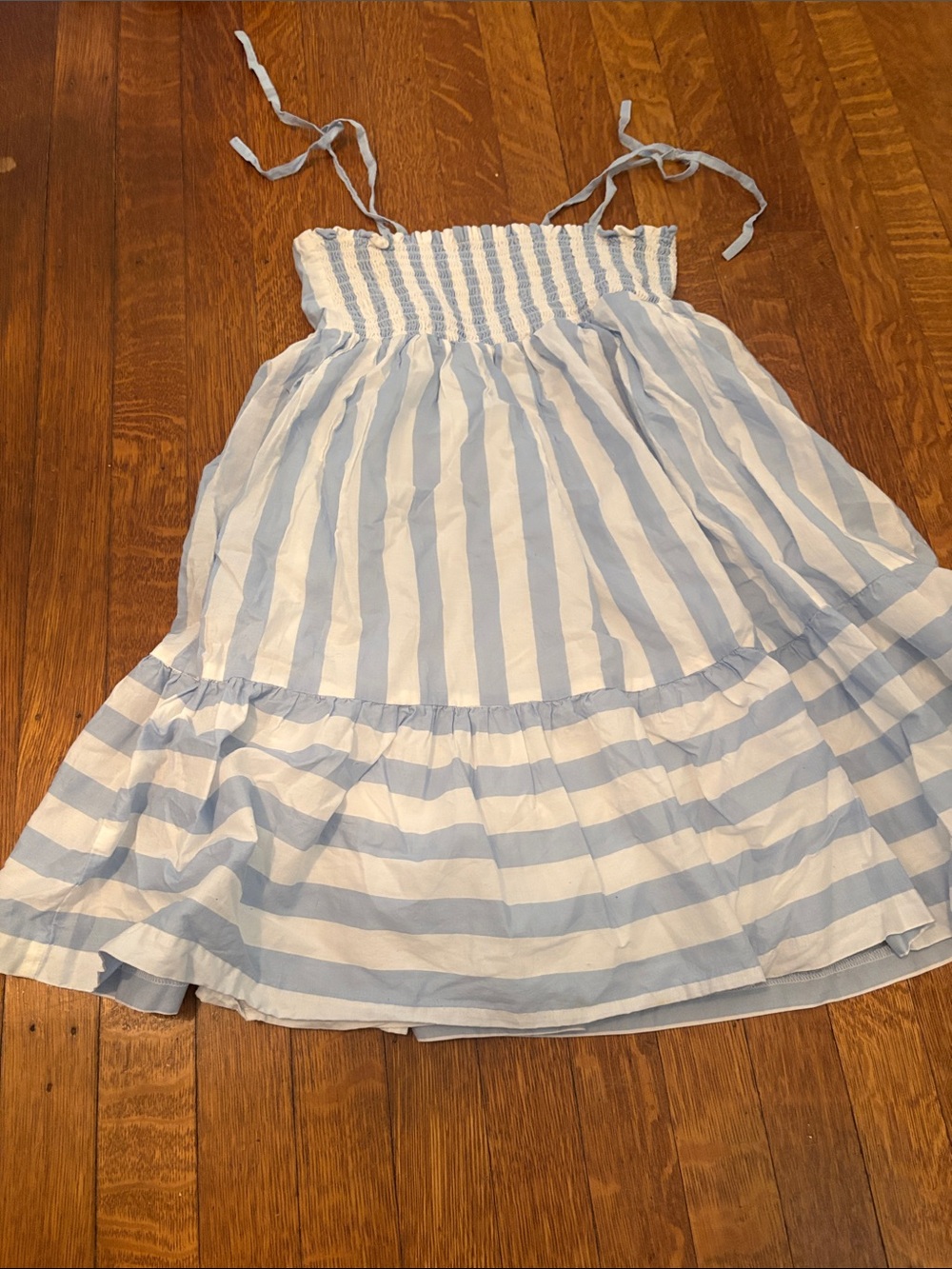 Janie and Jack Light Blue and White Striped Sundress with Tie Straps.